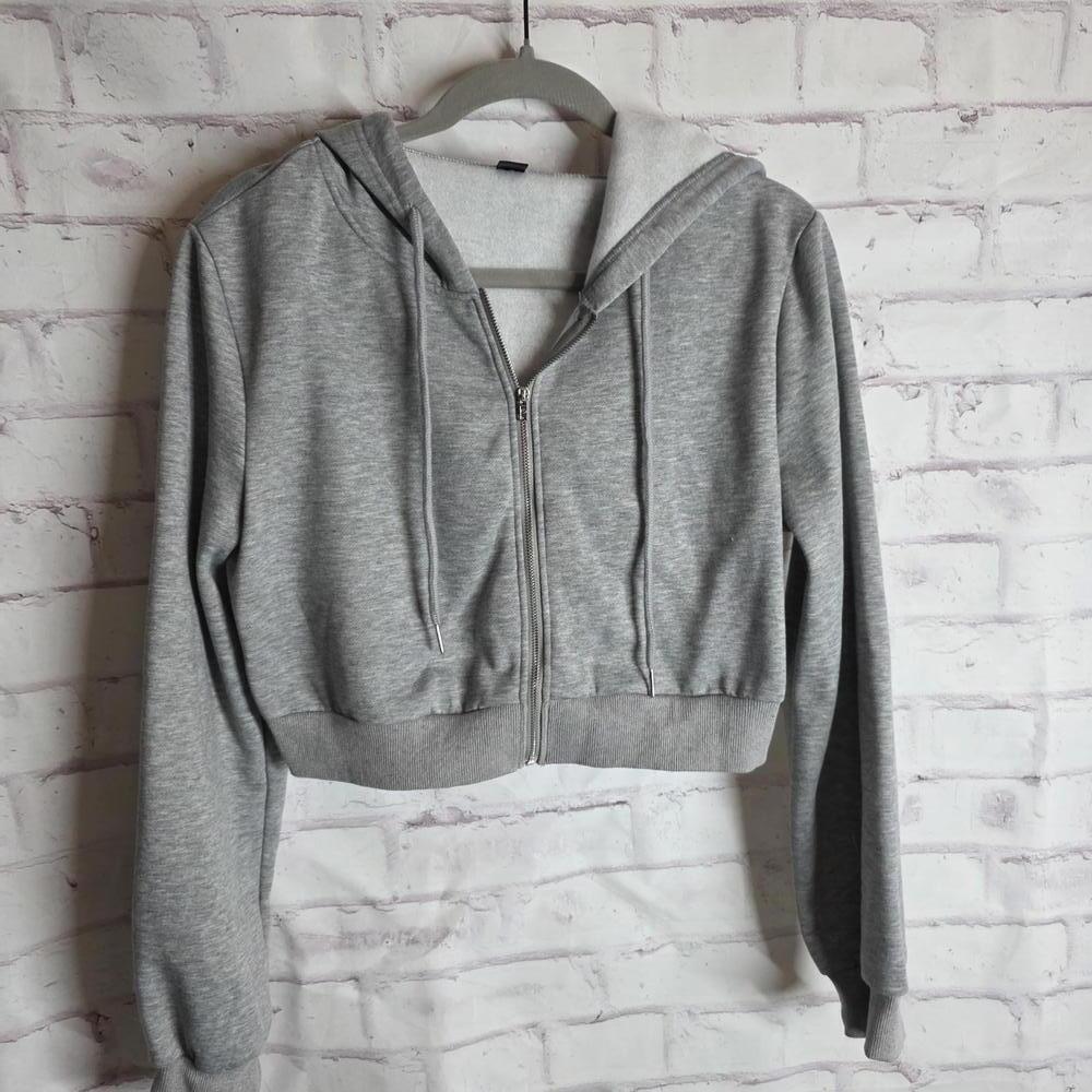 Cropped Grey Zip Hoodie